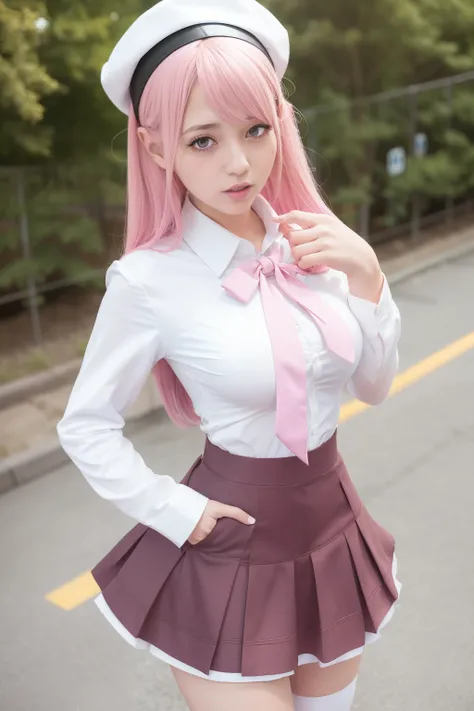 arafed image of a woman in a skirt and a white shirt, ddlc, dressed as schoolgirl, publicity cosplay, anime girl cosplay, a hyperrealistic schoolgirl, japanese maid cafe, hyperrealistic schoolgirl, smooth white tight clothes suit, trending at cgstation, ma...