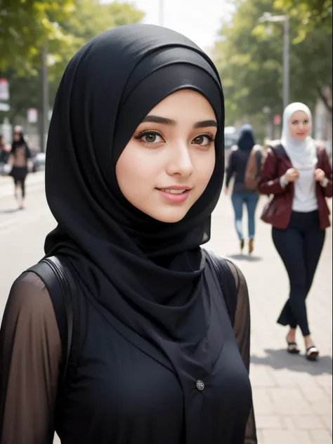 (8k, ultra high res:1.1) nasrin, an 18-year-old iranian girl, showcases her hijab college fashion style. she wears a trendy and ...