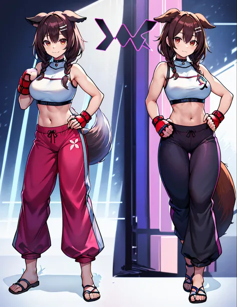 (best quality,4k,8k,highres,masterpiece:1.2),ultra-detailed, ((fox girl)), ((full body)), ((perfect body)), (((standing pose))), (((very baggy and long fighter pants))), ((pefect pants)), ((detailed pants)), ((perfect clothes)), ((fully detailed)), illustr...