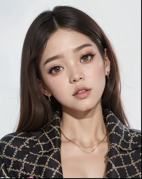 Un primer plano de una mujer con el pelo largo con un vestido blanco y negro, Blackpink Jennie, Parque Roseanne de Blackpink, Jossi de Blackpink, Retrato de Jossi de Blackpink, maquillaje popular de Corea del Sur, Jisoo de Blackpink, Jisoo de Blackpink, He...