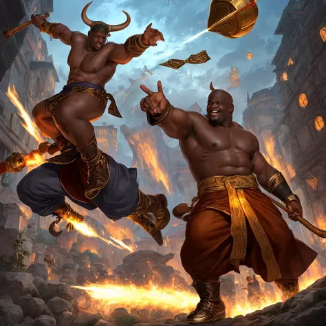 Shaq as a monk minotaur drunk while doing lind fu