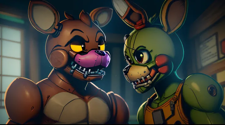 springtrap from fnaf making out with dottore from genshin impact