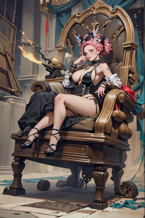 Sexy brown Azur Lane waifu，Greatly，extra thick curve，tied to a torture chair，torture machine，Nipple chains，Trapped，in basement，Hijacked，nipple torture，electric chair，sadness and crying，Funk，urinating on herself，Urine flows from the inner thigh to the chair...