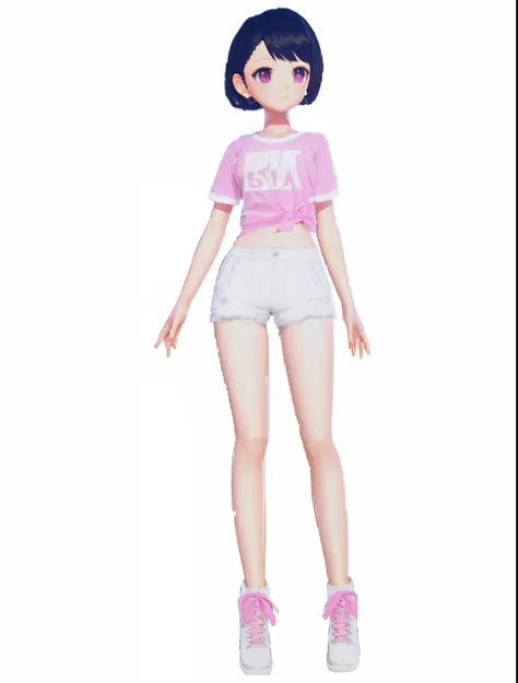 Close-up of a man wearing a pink shirt and white shorts, A single character full body, Full body details are very rich, realistic anime 3D style, live2d virtual YouTuber model, Rendering of a cute 3D anime girl, anime vtuber full body model, fully body pho...