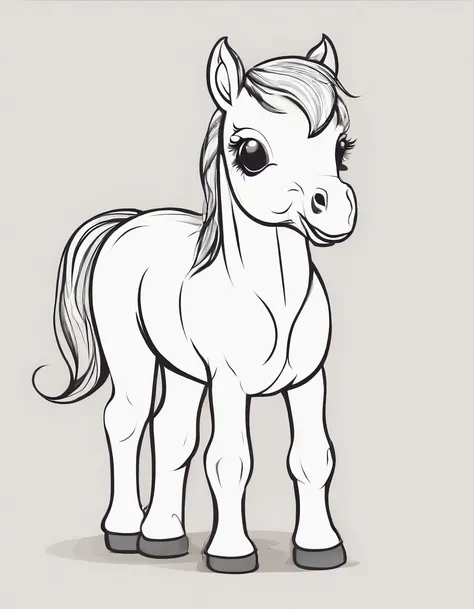 cute baby horse, cartoon style, low detail, no background, thick lines, no shading