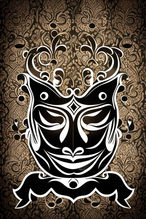 deep dark background，2 masks，mask over mask