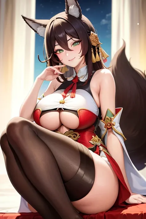 Tingyun, Star Rail, 1 girl, masterpiece, big boobs, big ass, beautiful detailed eyes, ultra-detailed, perfect anatomy, very detailed background,living room, smirk, seductive pose, (masterpiece:1.4),(best quality:1.4), high-definition, Tingyun [Honkai Star ...