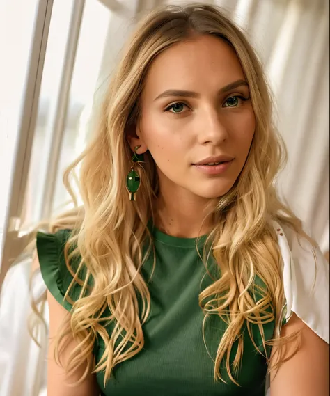 blonde woman with long hair wearing an green top and earrings, 3 0 years old woman, 30 years old woman, aleksandra waliszewska, 21 years old, ekaterina, 2 9 years old, magdalena radziej, 2 4 years old, yelena belova, 2 8 years old, 2 2 years old