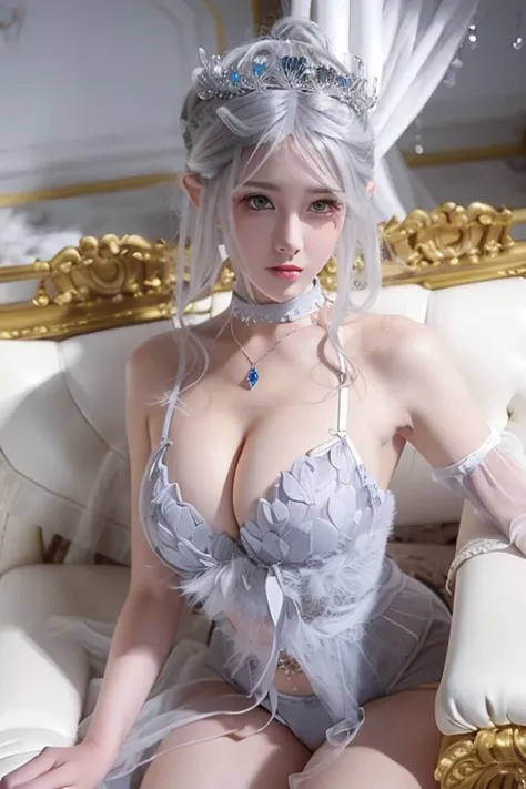 Close-up of woman in lingerie sitting on sofa, japanese goddess, Perfect white-haired girl, sexy girl, ((a beautiful fantasy empress)), beautiful alluring anime woman, seductive anime girl, Blonde Goddess, a beautiful fantasy empress, White Hair, Cyborg - ...