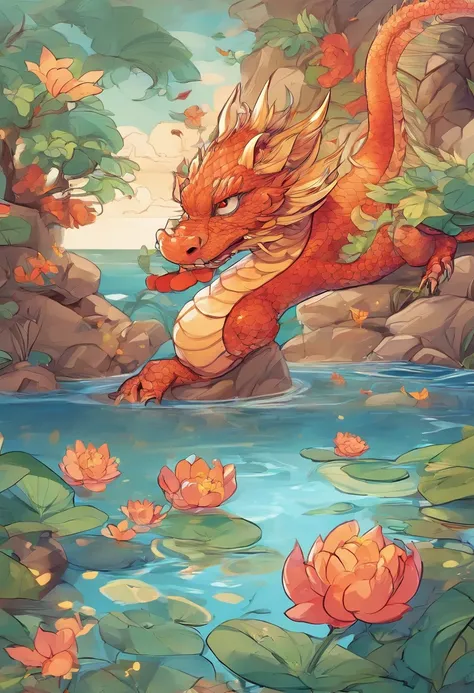 movie picture quality，style of disney animation，A dragon plays games in the sea with a koi carp in its arms，Glass bottle，glass in sky，Chinese dragon anthropomorphic image，red colour，depth of fields，to emphasize，Real light，ray traycing，oc rendered，hyper rea...