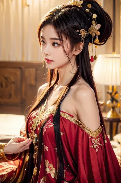 game home page，there are 5 beauty tabs，gorgeous and exquisite，chinese hanfu style，