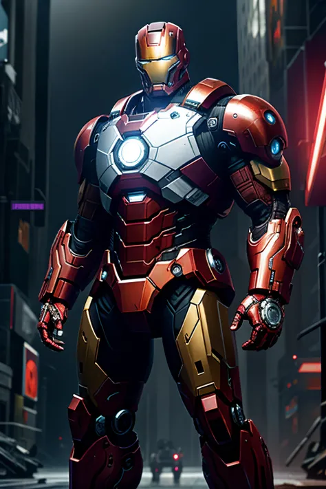 Android like marvels hulkbuster, Cyberpunk, 8k, with helmet like ironman, with armor full white and black color