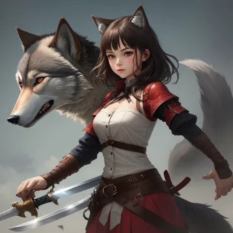 A girl with a wolf cut holding a sword