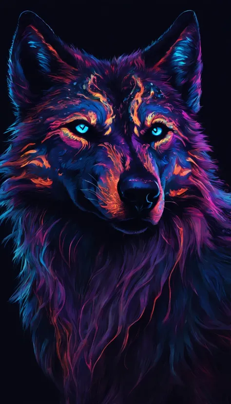 Portrait of a Wolf with blacklight makeup, fantasy, highly detailed, digital painting, artstation, concept art, sharp focus, illustration,