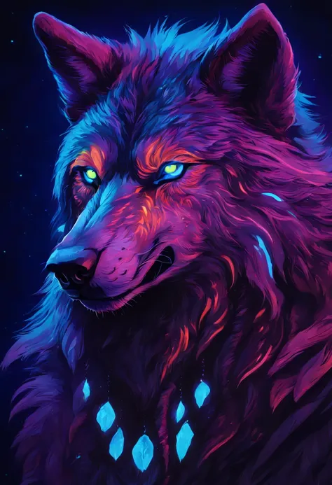 portrait of a wolf with blacklight makeup, fantasy, highly detailed, digital painting, artstation, concept art, sharp focus, ill...