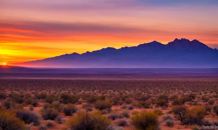 Pueblo city mountains sunset desert