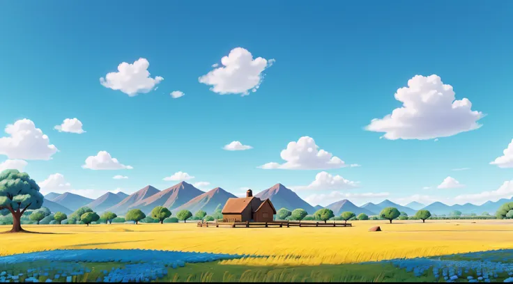 blue sky landscape beautiful pixar style happy