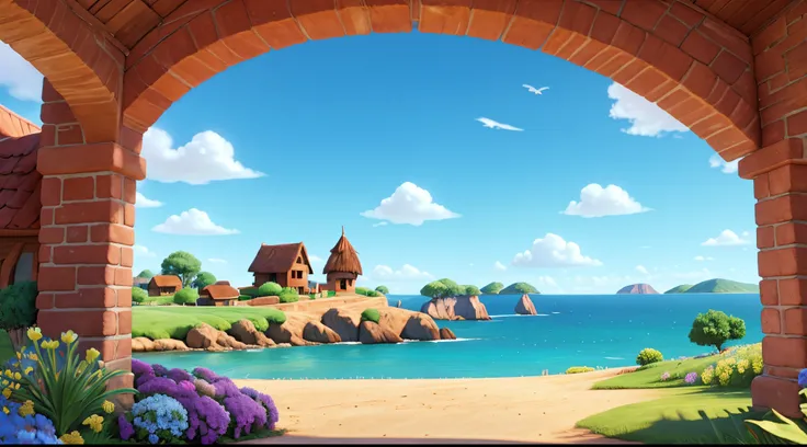 blue sky landscape beautiful pixar style happy