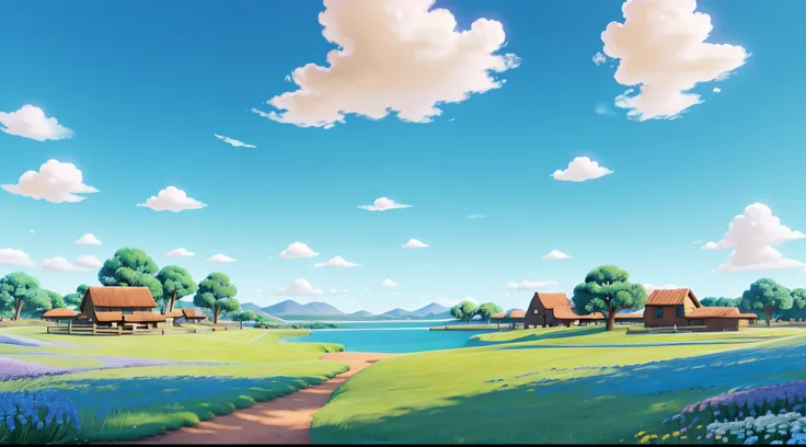 blue sky landscape beautiful pixar style happy