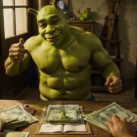 Shrek doing a money spread