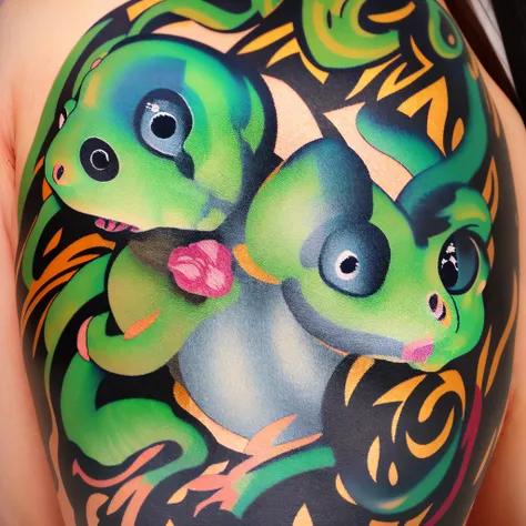 Traditional Japanese frog with katana tattoo