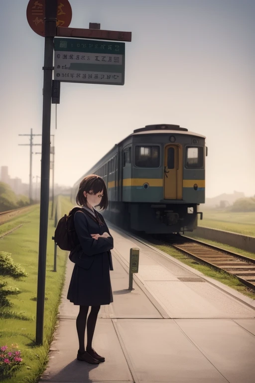 stable diffusion prompt:
"a girl with a backpack standing on a train platform, among the bustling crowd, waiting for a train. sh...