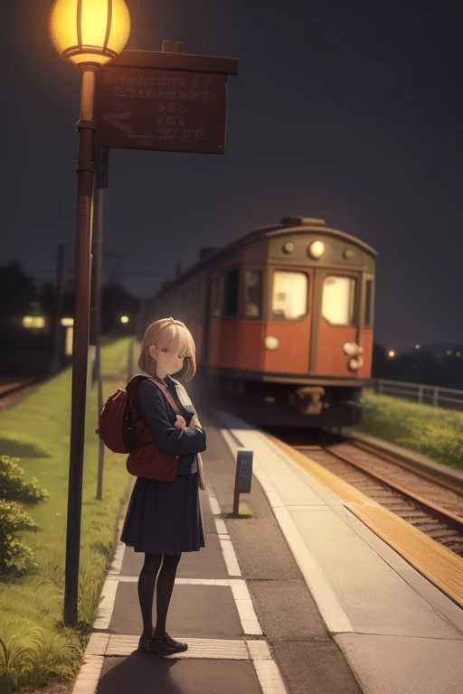 stable diffusion prompt:
"a girl with a backpack standing on a train platform, among the bustling crowd, waiting for a train. sh...