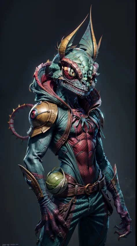 There is a chameleon wearing a spiderman costume, Lindo arte digital detallado, Adorable pintura digital, Lindo arte digital, lindas ilustraciones detalladas, Linda criatura del bosque, furry fantasy art, Teemo, Teemo de League of Legends, linda criatura, ...