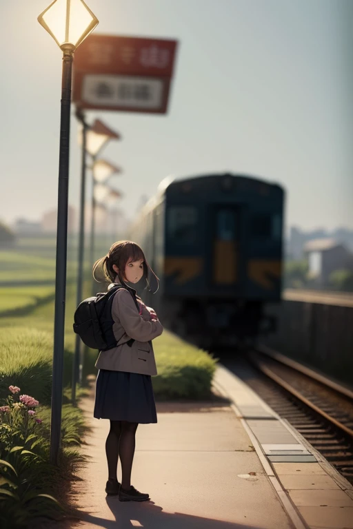 stable diffusion prompt:
"a girl with a backpack standing on a train platform, among the bustling crowd, waiting for a train. sh...