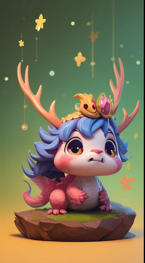 chibi, masterpiece, best quality, original, official art,full body,A cute Chinese dragon, antlers, two hands,Pink dragon scales, standing, anthropomorphic,   beautiful light, surreal,blurred background,,cartoon rendering,bright light,