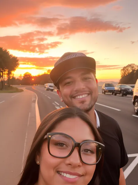 they are standing on the side of the road at sunset, sunset in the background, sunset!, at a beautiful sunset, with sunset, sunset in background, sunset!!!, with a sunset, during sunset, in the sunset, at the sunset, during a sunset, sunset photo, sunset t...