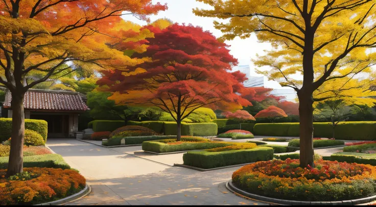 ((Best Quality)), autumnal、flower garden、Colored leaves