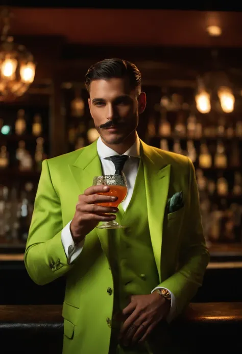 A suave gentleman sipping a smoky mezcal cocktail at a dimly lit speakeasy bar.,original,Tall and slime man
, male