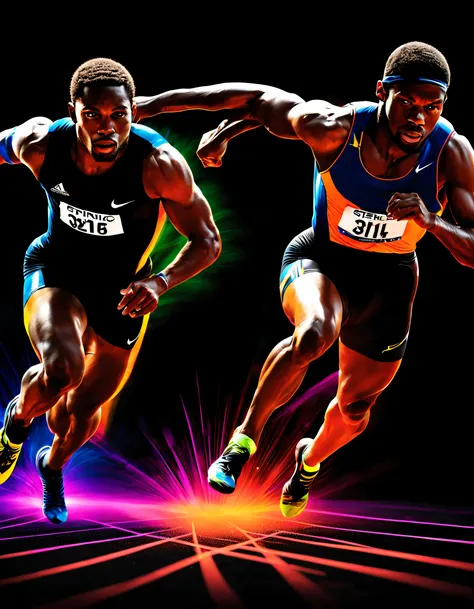 （Sprinter），Black light poster art ，with black background