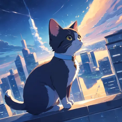 Cute isometric cat emoticon, tuxedo jack, Black and white cat walking and looking up at the sky