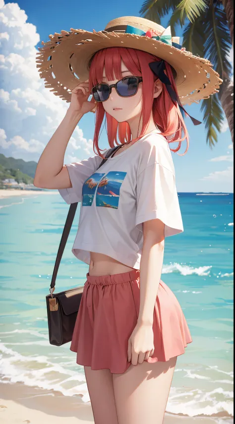 nino nakano, ropa playera,sombrero de playa,lentes de sol,costa del mar