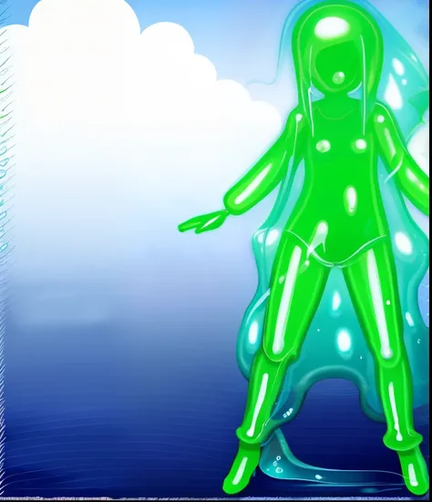 Slime girl, translucent skin, clothes, full body