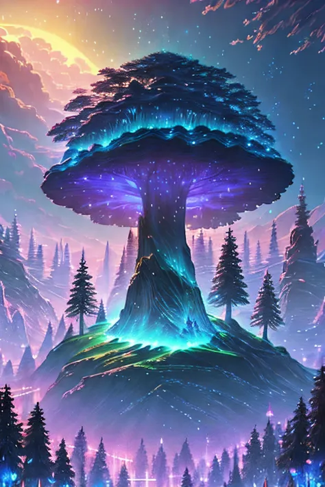 masterpiece, best quality, high quality,extremely detailed CG unity 8k wallpaper, An enchanting and dreamy scene of a fantasy forest, with towering trees, glowing mushrooms, and hidden fairy glens, creating a sense of mystique and enchantment, artstation, ...