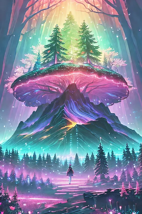 masterpiece, best quality, high quality,extremely detailed CG unity 8k wallpaper, An enchanting and dreamy scene of a fantasy forest, with towering trees, glowing mushrooms, and hidden fairy glens, creating a sense of mystique and enchantment, artstation, ...