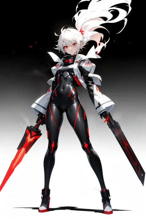 cute girl, Short white hair and light white smoke coming out of it, Red eyes, black clothes, full body, Smoke coming out of her hair like an incense stick, sexy body, sexy,