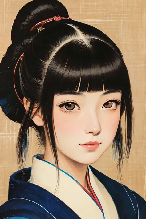 Please draw a painting of a Japanese woman from the Edo period with beautiful eyes.