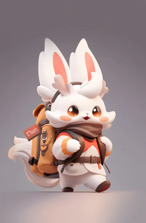 There is a little white rabbit with a backpack on a gray background, the rabble_peculiarity, cute character, Cute 3d rendering, Furan Affinity Committee, Trending on artstationhq, author：Li Quanshuo, Popular topics on artstationh, stylized 3d render, Carto...