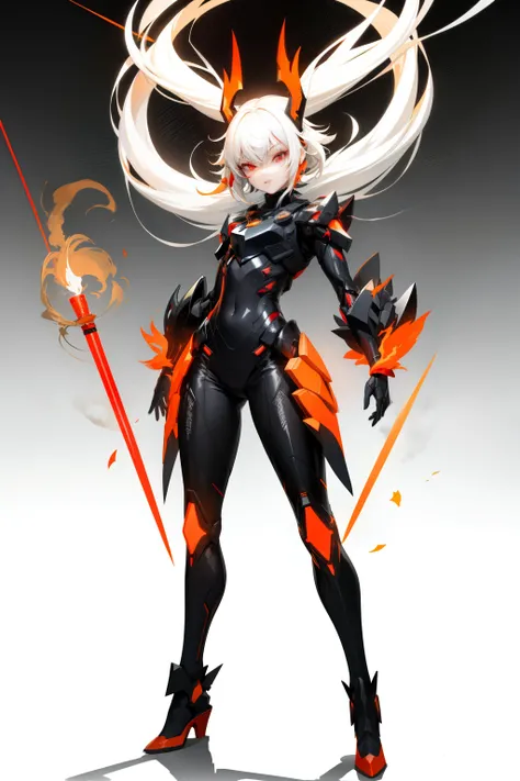 cute girl, Short white hair and light white smoke coming out of it, Red eyes, black clothes, full body, Smoke coming out of her hair like an incense stick, sexy body, sexy, Orange