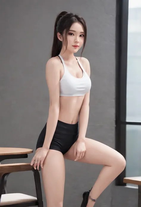 top-quality:1.2),(Long-haired blonde, perfect white hair girl, Korean facial features, Has white hair, gorgeous young korean woman,)(perfect beautiful face 1.2),(Impeccable，big breasts beautiful，Seductive pose:1.2),(bbw:1.1),fit body，black hair ponytail,A ...