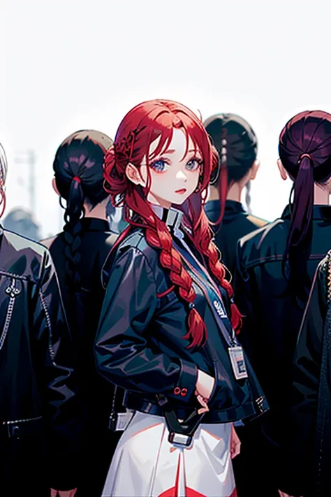 Red-haired Arafad woman standing in front of a group of other women, Bae Xiuzhi, Park Shin-hye plays a supervillain, Yoo Lee Ji Eun plays the supervillain, sha xi, josie by blackpink, jinyoung shin, gongbi, IU, you were before, Nam Jae-yeon, Portrait of a ...