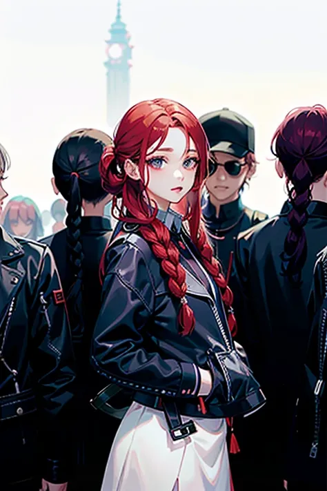 Red-haired Arafad woman standing in front of a group of other women, Bae Xiuzhi, Park Shin-hye plays a supervillain, Yoo Lee Ji Eun plays the supervillain, sha xi, josie by blackpink, jinyoung shin, gongbi, IU, you were before, Nam Jae-yeon, Portrait of a ...