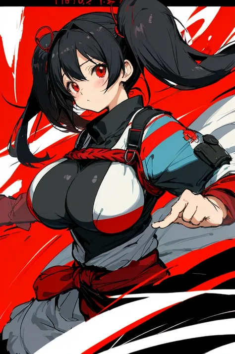 ((Anime style))，Black hair twintails，Red Eyes，childish，So Huge Breasts，