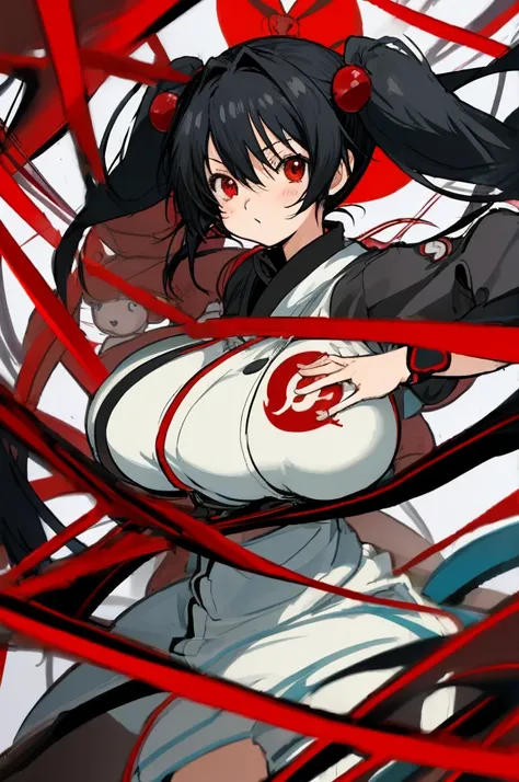 ((Anime style))，Black hair twintails，Red Eyes，childish，So Huge Breasts，