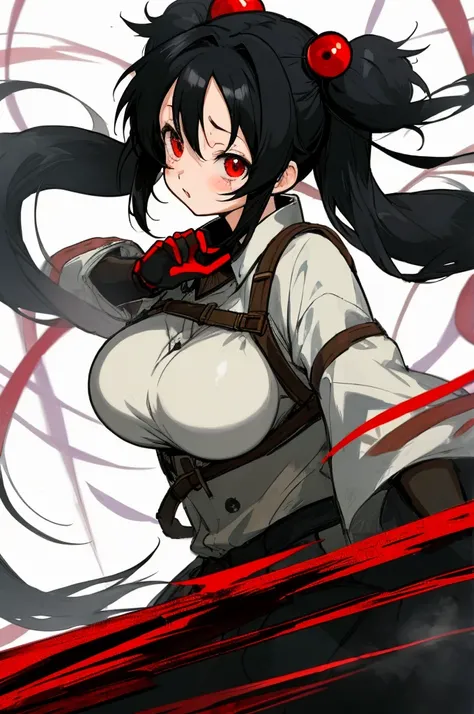 ((Anime style))，Black hair twintails，Red Eyes，childish，So Huge Breasts，