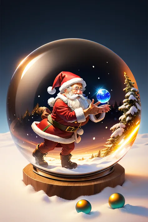 （round transparent crystal ball：1.4），（Santa Claus trapped in crystal ball：1.6），snow landscape，high qulity